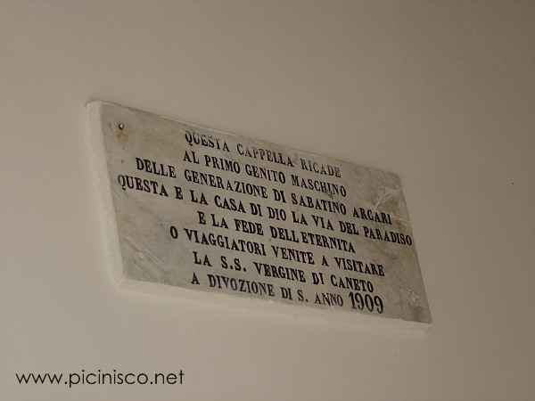 Plaque originale de la Chapelle de la Madonne de Canneto à Immoglie "Margiotta".