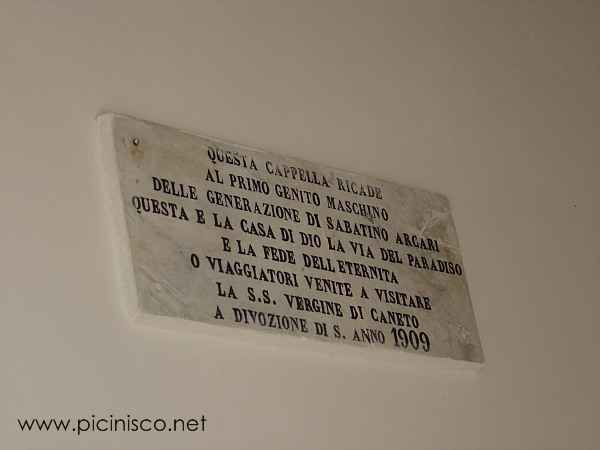 Plaque originale de la Chapelle de la Madonne de Canneto à Immoglie "Margiotta".